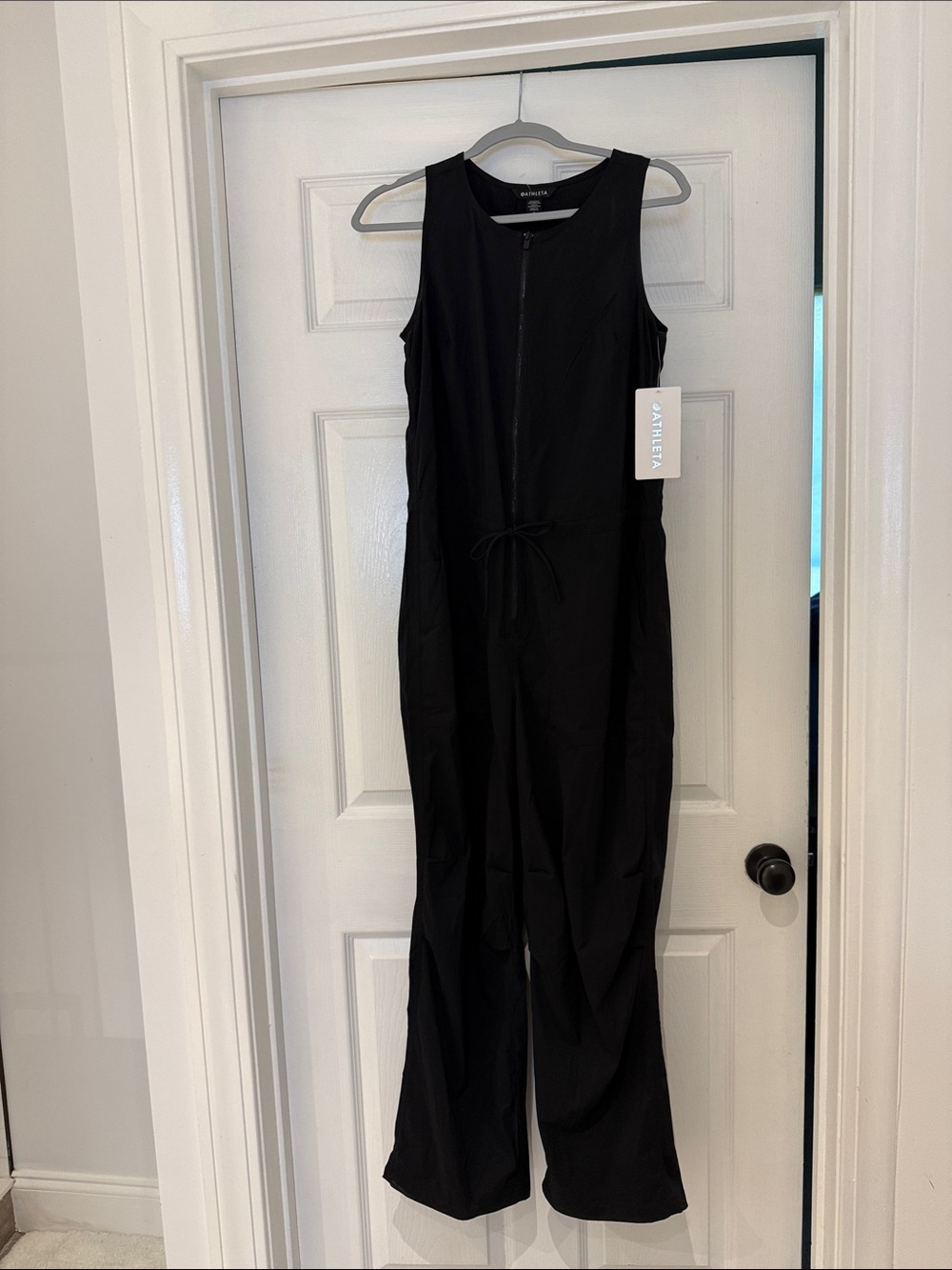 Athleta Black Sleeveless Zip-Front Drawstring Jumpsuit